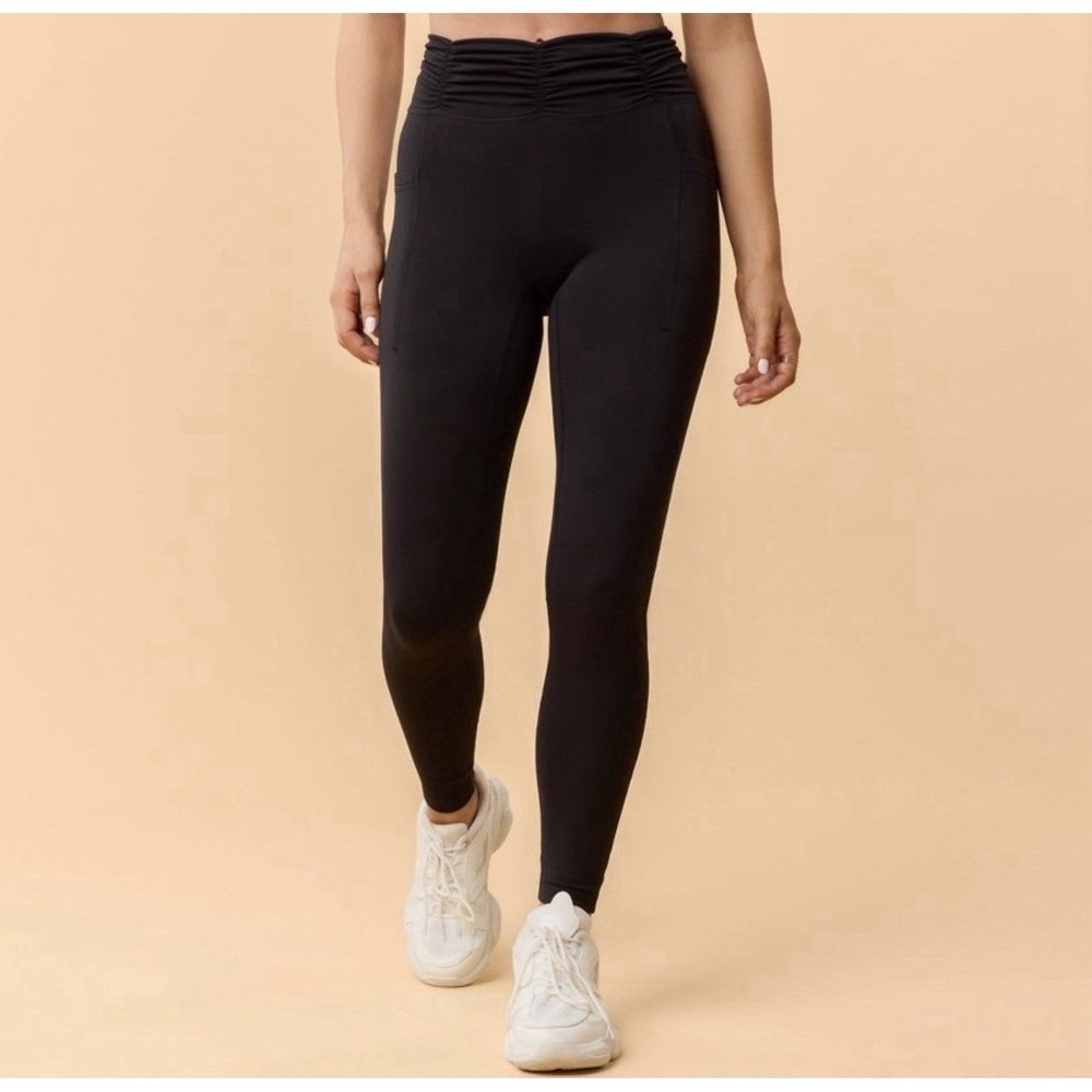 Blogilates Women's Ruched Waist Band Leggings - Black Size M High Rised/Pockets